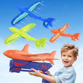 3 Pack Dreamy Ocean Foam Airplane Launcher Toys, Gliders with Fluorescent Stickers, Outdoor Flying Toys Birthday Gifts for Boys Girls 3 4 5 6 7 8 9 10 11 12 Year Old