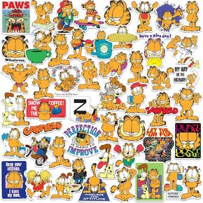 Garfield 50ct Vinyl Large Deluxe Stickers Variety Pack - Laptop, Water Bottle, Scrapbooking, Tablet, Skateboard, Indoor/Outdoor - Set of 50
