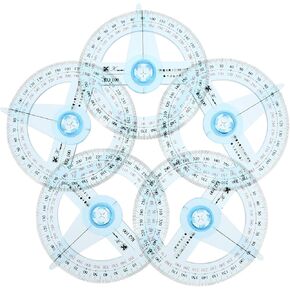 Hemobllo Compass 5 Pcs 360 Degree Swing Arm Protractor, Plastic Circle Protractor with Swing Arm Protractor Ruler Drafting Tools Circular Protractor Set for Large