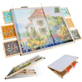 لوحة ألغاز قابلة للإمالة وقابلة للطي 2 في 1 من كالولاري، 2000 قطعة من طاولة ألغاز الصور المقطوعة الخشبية مع 6 أدراج وغطائين منظم ألغاز محمول لملحقات الألغاز للبالغين (31 بوصة × 39.4 بوصة) in Kuwait