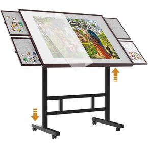 Jigsaw Puzzle Table 1500 Pieces,Adjustable Height&Up Puzzle Board with Cover and 4 Drawers,34×26in Puzzle Tables for Adults,Puzzle Board with Cover with Legs for Puzzle Doer