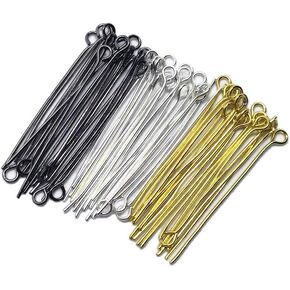 Beading Station 300pcs Mix Silver/Gold/Black Plated Eye Pins 21GA 1.5"/35mm