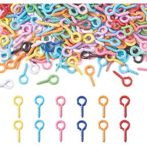 Craftdady 300Pcs Screw Eye Pins 10 mm Alloy Long Small Eye Hooks Screw Colorful Mini Screw Eye Pin Peg Bails Clasps Hooks Metal Pins for Half Drilled Beads DIY Crafts Jewelry Making, Hole: 2.5 mm
