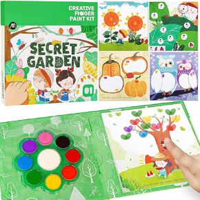 Mess Free Painting for Toddlers, 6 Colors Non-Toxic Finger Paint Activity Set Fingerprint Coloring Book, Preschool Art Class Travel Activities Party Favor Thank You/Birthday Gifts for Kids