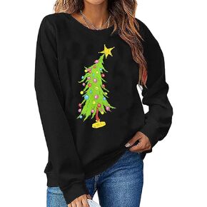 Just A Girl Who Loves Christmas Tree Sweatshirt Shirts for Women Xmas Splicing Long Sleeve Pullover Shirt Top