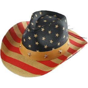 Western Cowboy Cowgirl Outback Straw Hat Printed for Men and Women with Shapeable Wide Brim