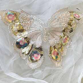Butterfly Lace Appliques Lace Patch with Sequin Pearl Sewing on Evening Bridal Girl Dress Wedding Trim