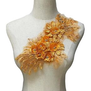 1pc Purple 3D Lace Tassel Flower Embroidered Applique - Perfect for Wedding Dresses & Bridal Gowns | DIY Accessories | 12Inch x 5Inch