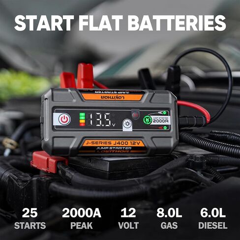 J400 2000A 12V Portable Lithium Jump Starter, Car Battery Booster Pack, USB-C Powerbank Charger, and Jumper Cables for Upto 8.0-Liter Gas and 6.0-Liter Diesel Engines, Smart Digital Screen in Kuwait