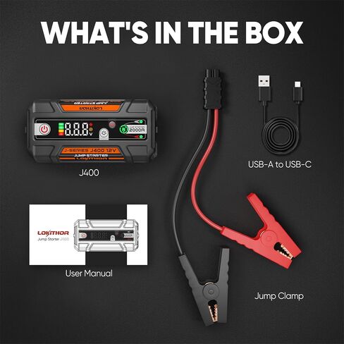 J400 2000A 12V Portable Lithium Jump Starter, Car Battery Booster Pack, USB-C Powerbank Charger, and Jumper Cables for Upto 8.0-Liter Gas and 6.0-Liter Diesel Engines, Smart Digital Screen in Kuwait