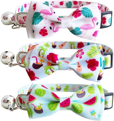 3 Pack Fall Cat Collar with Bow Kitten Bowtie Collar with Bell Autumn Breakaway Adjustable Collars in Kuwait