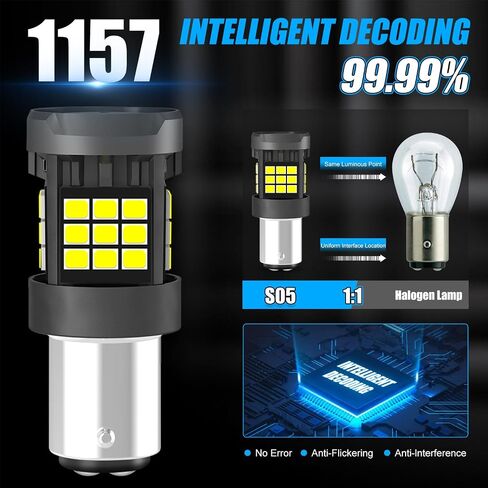 Erato Upgraded 1157 LED Bulbs 13.5V 36PCS GC2835 Chip Build in CANBUS 6500K Diamond White 3000 Lumens Super Bright with Fan Replacement for Tail Light Stop Lights Backup Turn Rear Fog Lamp Pack of 2 in Kuwait