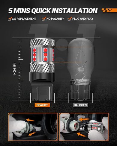 SEALIGHT 7443 LED Bulb for Brake Lights, 1200% Super Bright 7440 7441 7444 T20 W21W LED Light Bulb Red for Tail Stop Parking Light (2PCS) in Saudi Arabia