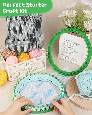 Aeelike 2 Pcs Round Knitting Looms Set, 36 Pegs Knitting Loom Simple for Beginner, 24 cm Diameter Plastic Loom Knitting, Small Round Loom Knitting Set for Home DIY, Teaching, Learning in Kuwait
