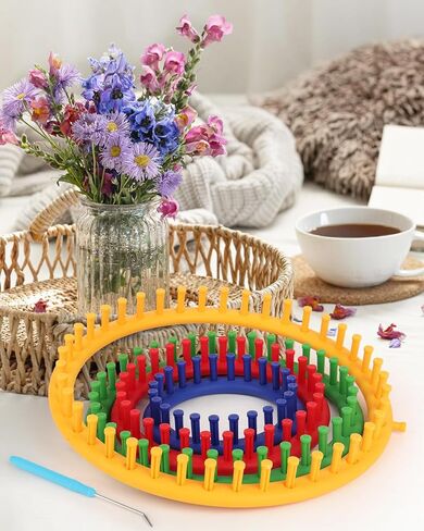 Aeelike 2 Pcs Round Knitting Looms Set, 36 Pegs Knitting Loom Simple for Beginner, 24 cm Diameter Plastic Loom Knitting, Small Round Loom Knitting Set for Home DIY, Teaching, Learning in Kuwait