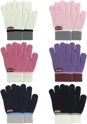 6 Pairs of Kids Gloves Knitted Wool Gloves Children Full Fingers Stretchy Warm Mittens for Boys Girls in Kuwait