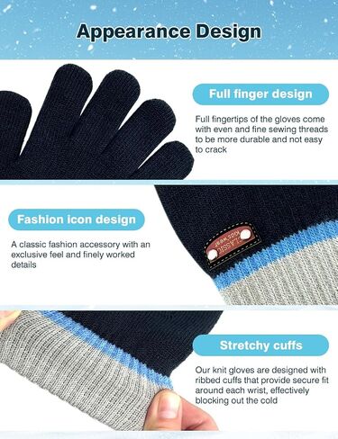 6 Pairs of Kids Gloves Knitted Wool Gloves Children Full Fingers Stretchy Warm Mittens for Boys Girls in Kuwait