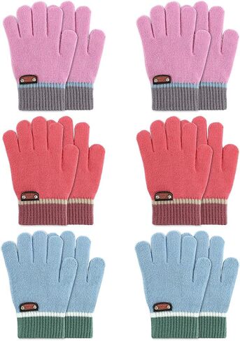 6 Pairs of Kids Gloves Knitted Wool Gloves Children Full Fingers Stretchy Warm Mittens for Boys Girls in Kuwait