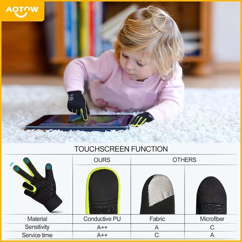 Kid Winter Running Glove Touchscreen - Boy Warm Gloves Cold Weather Touch Screen Gloves Youth Lightweight Riding Gloves Thermal Gloves Windproof Athletic Gloves Black Sports Gloves for Hiking Biking in Saudi Arabia