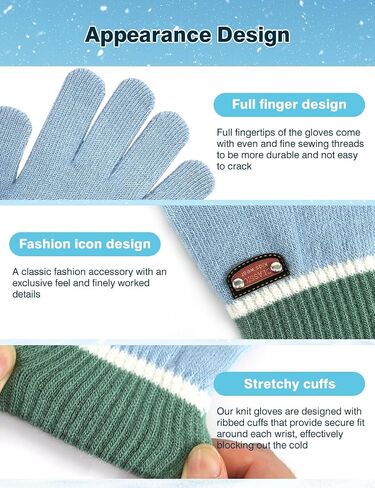 6 Pairs of Kids Gloves Knitted Wool Gloves Children Full Fingers Stretchy Warm Mittens for Boys Girls in Kuwait