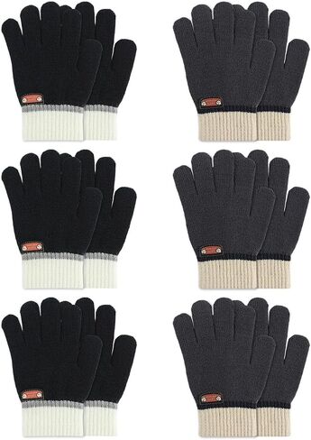 6 Pairs of Kids Gloves Knitted Wool Gloves Children Full Fingers Stretchy Warm Mittens for Boys Girls in Kuwait