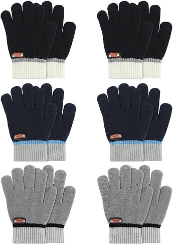 6 Pairs of Kids Gloves Knitted Wool Gloves Children Full Fingers Stretchy Warm Mittens for Boys Girls in Kuwait
