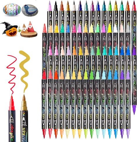 48 Colors Acrylic Markers,Dual Tip Acrylic Paint Markers with Fine Tip and Brush Tip,Acrylic Paint Pens for Rock Painting,Fabric,Crafts,Wood,Glass,Canvas,Plastic,Scrapbook,Art Supplies in Saudi Arabia