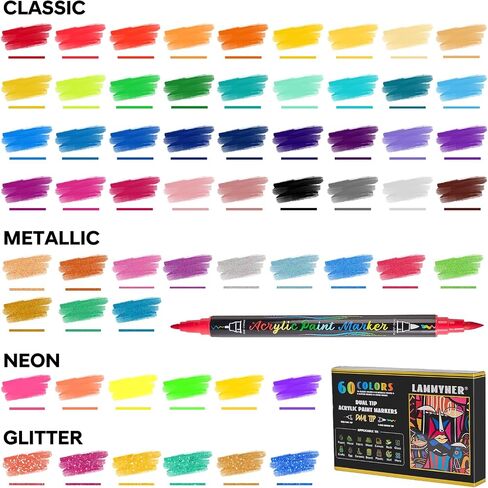 48 Colors Acrylic Markers,Dual Tip Acrylic Paint Markers with Fine Tip and Brush Tip,Acrylic Paint Pens for Rock Painting,Fabric,Crafts,Wood,Glass,Canvas,Plastic,Scrapbook,Art Supplies in Saudi Arabia