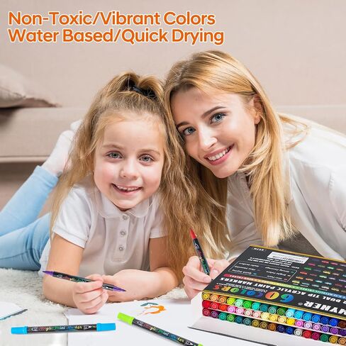 48 Colors Acrylic Markers,Dual Tip Acrylic Paint Markers with Fine Tip and Brush Tip,Acrylic Paint Pens for Rock Painting,Fabric,Crafts,Wood,Glass,Canvas,Plastic,Scrapbook,Art Supplies in Saudi Arabia