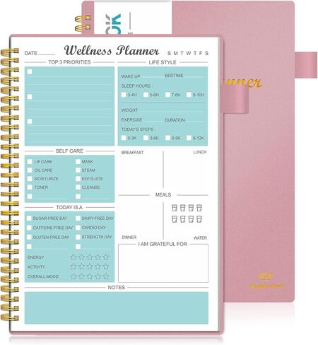 مخطط العافية ومجلة الطعام، مجلة النظام الغذائي والصحة اليومية مع فقدان الوزن، دفتر يوميات العافية لتتبع اللياقة البدنية والنوم والتغذية والوجبات والعادات وحلقة القلم والجيب، 180 يومًا (7 × 10 بوصة) in Kuwait