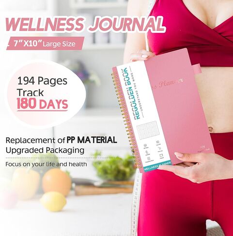 مخطط العافية ومجلة الطعام، مجلة النظام الغذائي والصحة اليومية مع فقدان الوزن، دفتر يوميات العافية لتتبع اللياقة البدنية والنوم والتغذية والوجبات والعادات وحلقة القلم والجيب، 180 يومًا (7 × 10 بوصة) in Kuwait
