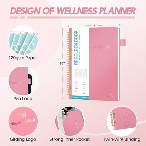 مخطط العافية ومجلة الطعام، مجلة النظام الغذائي والصحة اليومية مع فقدان الوزن، دفتر يوميات العافية لتتبع اللياقة البدنية والنوم والتغذية والوجبات والعادات وحلقة القلم والجيب، 180 يومًا (7 × 10 بوصة) in Kuwait