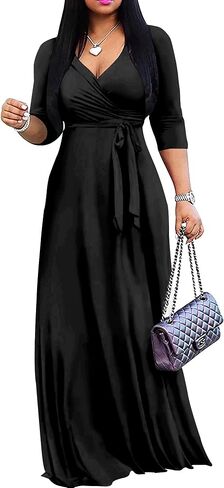Mrskoala Women Plus Size Long Maxi Wrap Dresses Summer Sundress V-neck 3/4 Sleeve in Saudi Arabia