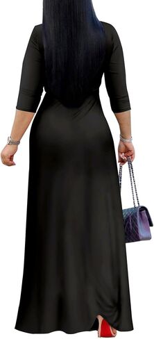 Mrskoala Women Plus Size Long Maxi Wrap Dresses Summer Sundress V-neck 3/4 Sleeve in Saudi Arabia