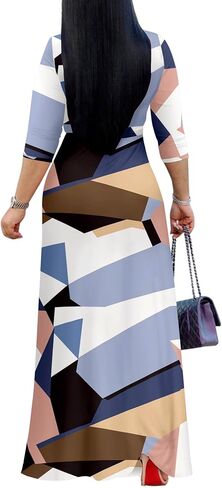 Mrskoala Women Plus Size Long Maxi Wrap Dresses Summer Sundress V-neck 3/4 Sleeve in Saudi Arabia