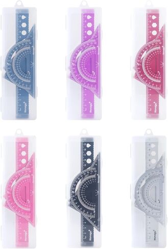 Honagu Triangular Ruler Set, 4 Pieces Aluminum Alloy Ruler, Metal Drafting Ruler, Geometric Protractor for Student,Draftsman, Engineers, Home School Office Supplies (20cm/7.87inch, Pink) in Kuwait