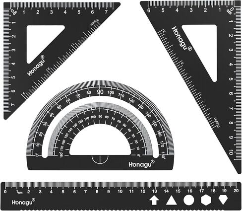 Honagu Triangular Ruler Set, 4 Pieces Aluminum Alloy Ruler, Metal Drafting Ruler, Geometric Protractor for Student,Draftsman, Engineers, Home School Office Supplies (20cm/7.87inch, Pink) in Kuwait