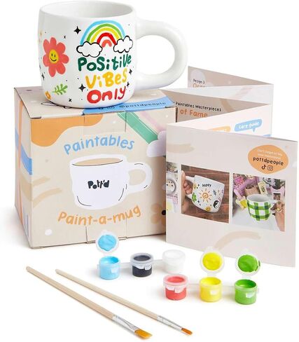 Pott'd Paintables Paint Your Own Mug Kit - DIY Mug Painting Kit for Adults. Ceramic Painting Kit for Adults Includes Mugs, Paints, Brushes, Cloth and Painting Inspiration Guide in Saudi Arabia