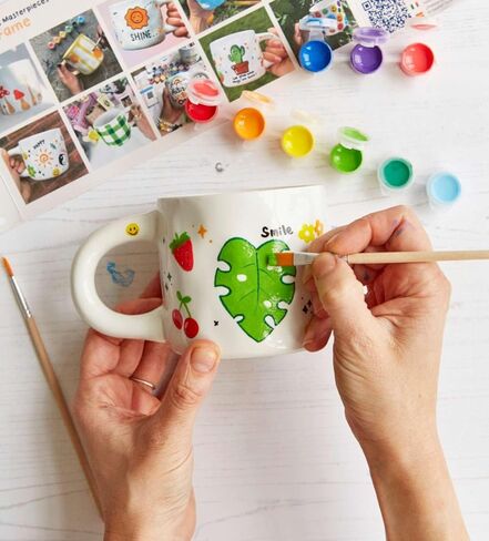 Pott'd Paintables Paint Your Own Mug Kit - DIY Mug Painting Kit for Adults. Ceramic Painting Kit for Adults Includes Mugs, Paints, Brushes, Cloth and Painting Inspiration Guide in Saudi Arabia