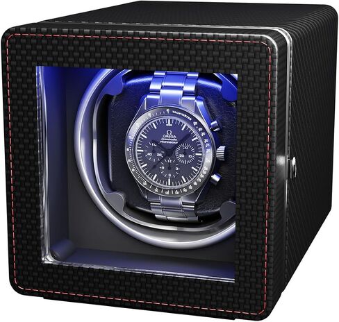 Watch Winder,Automatic Single Watch Winder with Quiet Motor,4 Rotation Mode Setting,Built-in LED Light,Type-C,Suitable for Men's and Women's(Carbon) in Saudi Arabia