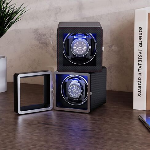 Watch Winder,Automatic Single Watch Winder with Quiet Motor,4 Rotation Mode Setting,Built-in LED Light,Type-C,Suitable for Men's and Women's(Carbon) in Saudi Arabia