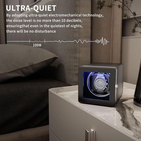 Watch Winder,Automatic Single Watch Winder with Quiet Motor,4 Rotation Mode Setting,Built-in LED Light,Type-C,Suitable for Men's and Women's(Carbon) in Saudi Arabia