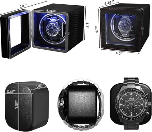 Watch Winder,Automatic Single Watch Winder with Quiet Motor,4 Rotation Mode Setting,Built-in LED Light,Type-C,Suitable for Men's and Women's(Carbon) in Saudi Arabia
