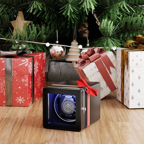 Watch Winder,Automatic Single Watch Winder with Quiet Motor,4 Rotation Mode Setting,Built-in LED Light,Type-C,Suitable for Men's and Women's(Carbon) in Saudi Arabia