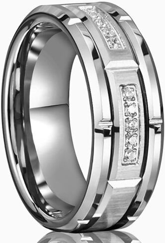 Tungsten Carbide Rings for Men Women 8mm Silvery Men's Engagement Wedding Bands Inlaid Zirconia High Polish Comfortable Fit in Saudi Arabia