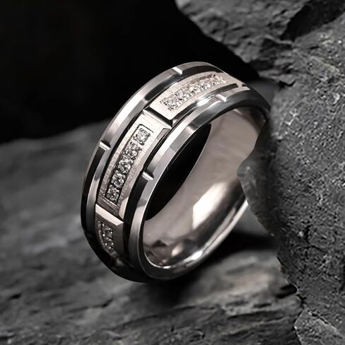 Tungsten Carbide Rings for Men Women 8mm Silvery Men's Engagement Wedding Bands Inlaid Zirconia High Polish Comfortable Fit in Saudi Arabia