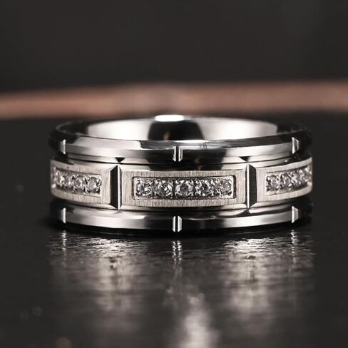 Tungsten Carbide Rings for Men Women 8mm Silvery Men's Engagement Wedding Bands Inlaid Zirconia High Polish Comfortable Fit in Saudi Arabia