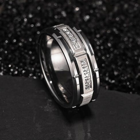 Tungsten Carbide Rings for Men Women 8mm Silvery Men's Engagement Wedding Bands Inlaid Zirconia High Polish Comfortable Fit in Saudi Arabia