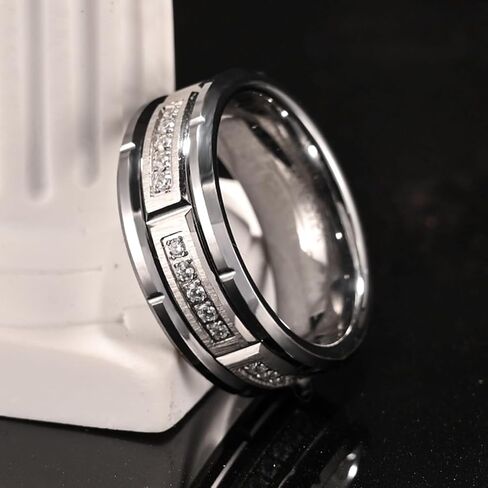 Tungsten Carbide Rings for Men Women 8mm Silvery Men's Engagement Wedding Bands Inlaid Zirconia High Polish Comfortable Fit in Saudi Arabia