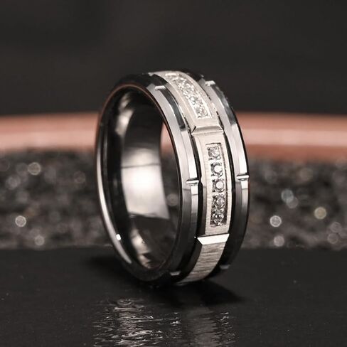 Tungsten Carbide Rings for Men Women 8mm Silvery Men's Engagement Wedding Bands Inlaid Zirconia High Polish Comfortable Fit in Saudi Arabia